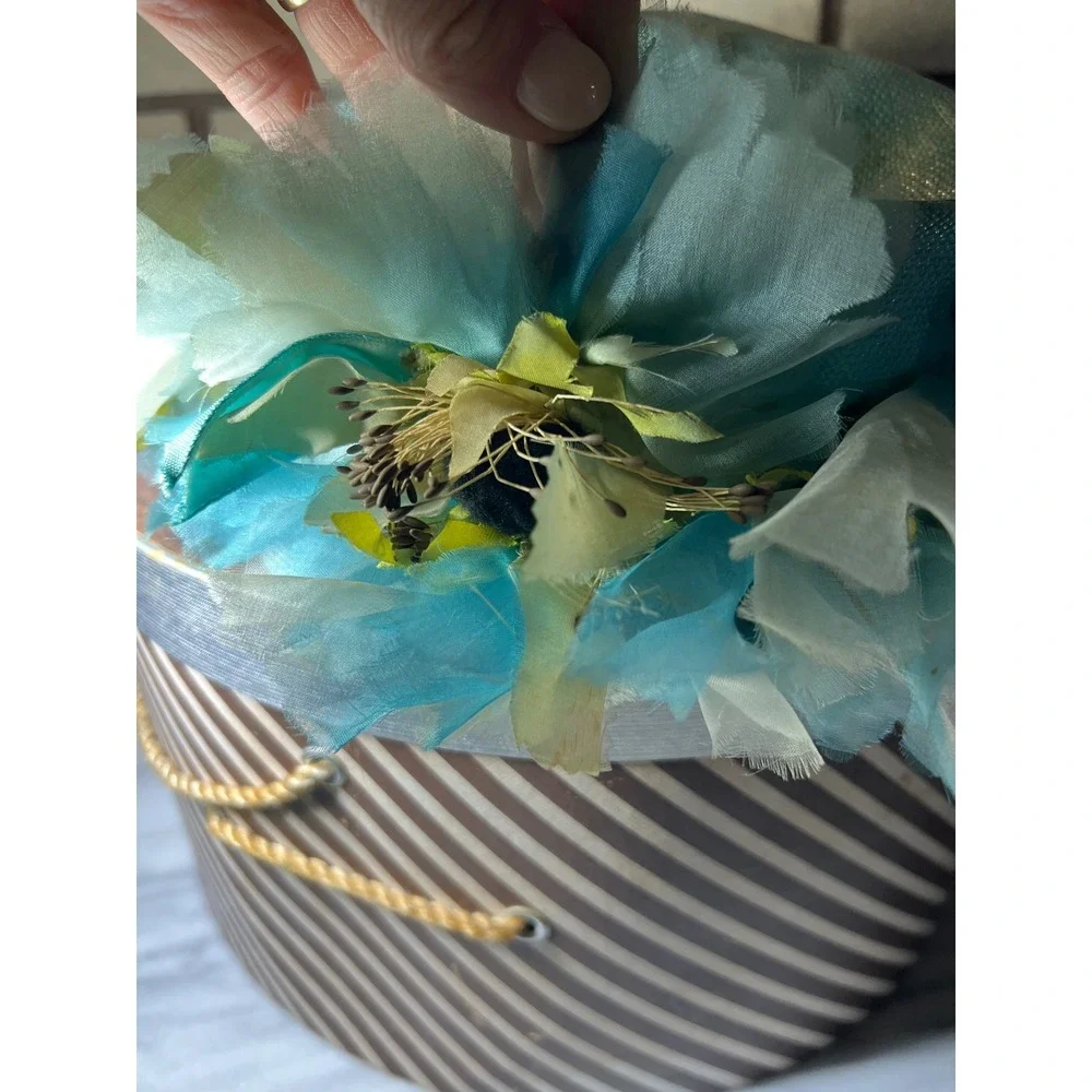 Vintage Maxim Aqua Floral Pillbox Hat and Brown Felt Cloche with Ken Blair Box